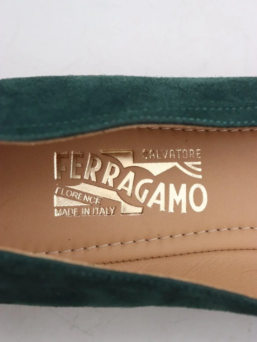 Salvatore Ferragamo Audrey Women's 11 B Almond Toe Green Suede Ballet Shoes
